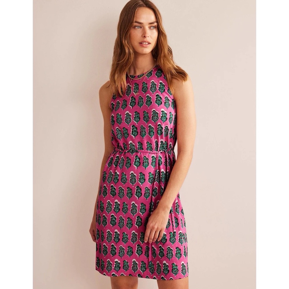 Boden Swing Jersey Sleeveless Mini Dress in‎ Festival Pink Artisan Bloom